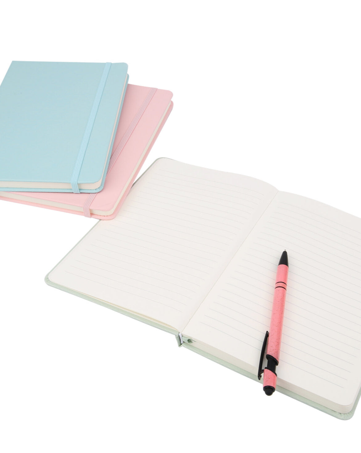 Luxury lined A5 Notebook with soft cover and elastic ribbon - comes with a random FREE pen