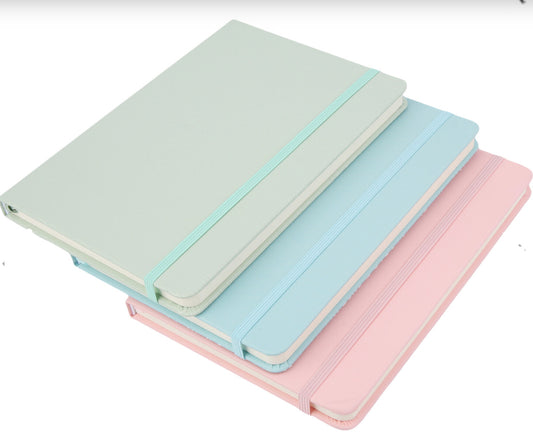 Luxury lined A5 Notebook with soft cover and elastic ribbon - comes with a random FREE pen