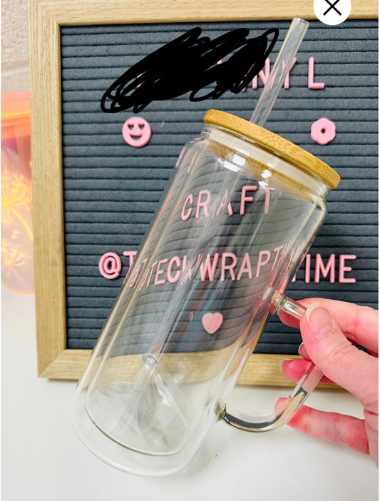 Glass with handle snowglobe cup with bamboo lid 16oz